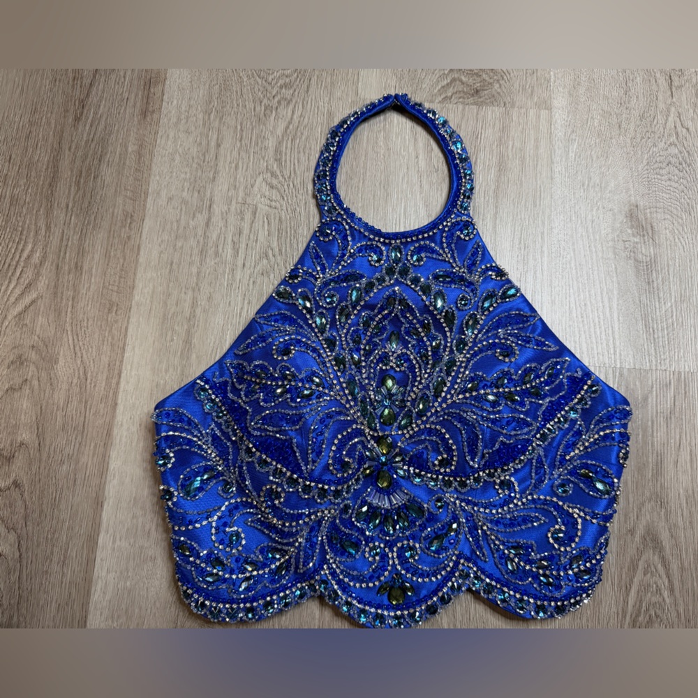 Embellished Royal Blue Halter Crop Top